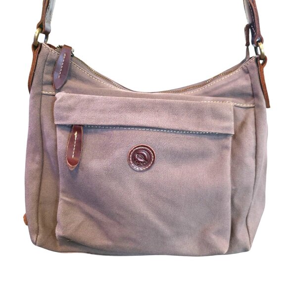 Vintage La Poet Waxed Canvas Crossbody Travel Bag Leather Accents & Weatherproof - Picture 2 of 13